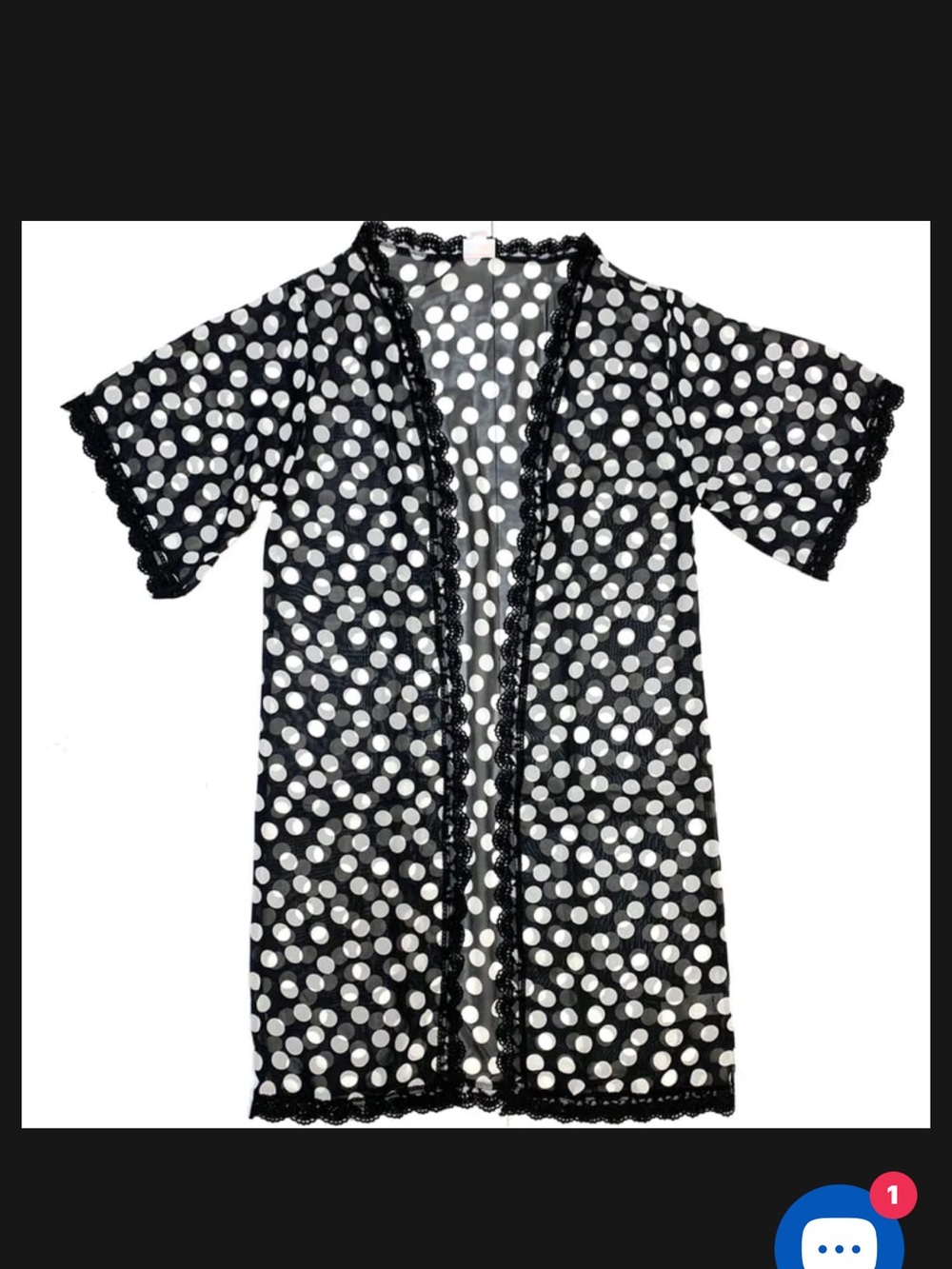 LuLaRoe Chloe Black & White Polka Dot Sheer Kimono - Picture 2 of 3